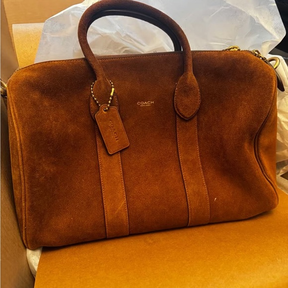 Coach Suede Satchel in Rich Chestnut Brown with Gold Hardware - Picture 4 of 12